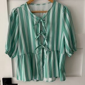 Two Piece Set - Peplum Front Tie Top and Shorts